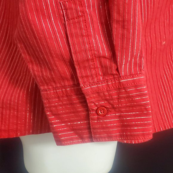 Red with Silver/BLK.Vertical Stripes Fashion Bug Woman's Button Up Blouse SZ. 1X - Picture 5 of 10